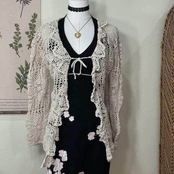 Y2k Crochet Cardigan Sweater Gloomy Coquette Cottage Coastal Grandma Prairie L - Picture 2 of 5